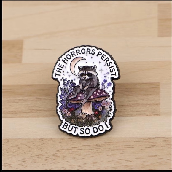 Accessories - Raccoon on Mushroom Enamel Pin - Purple & Black